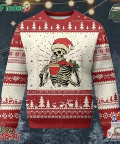 Skeleton Christmas Ugly Christmas Sweater Dead Inside But Caffeinated Coffee Addict Xmas Vibe
