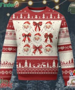 Red Plaid Coquette Bow Santa Claus Ugly Christmas Sweater Merry Xmas Festive