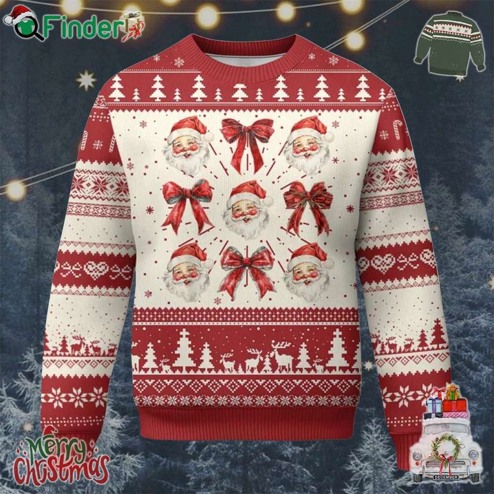 Red Plaid Coquette Bow Santa Claus Ugly Christmas Sweater Merry Xmas Festive Red Plaid Coquette Bow Santa Claus Ugly Christmas Sweater Merry Xmas Festive