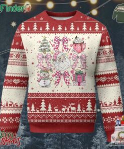 Retro Santa Claus Pink Coquette Bow Ugly Christmas Sweater Festive Xmas Vibe