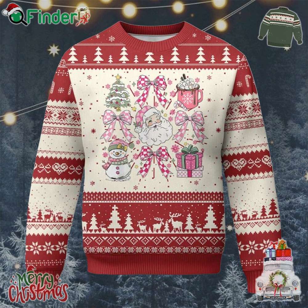 Retro Santa Claus Pink Coquette Bow Ugly Christmas Sweater Festive Xmas Vibe Retro Santa Claus Pink Coquette Bow Ugly Christmas Sweater Festive Xmas Vibe