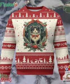 Xmas Cat Ugly Christmas Sweater Vintage Kitten Royal Holly Victorian Wreath