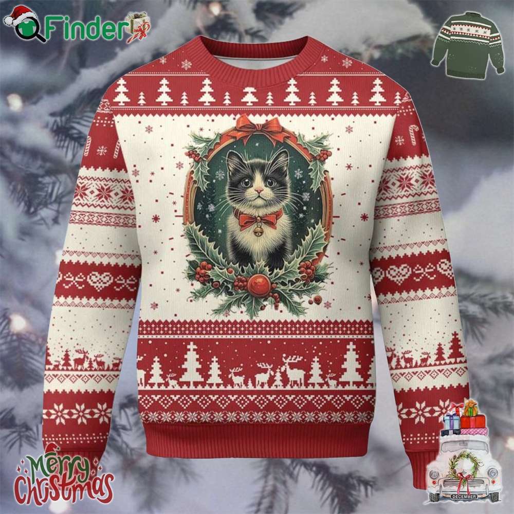 Xmas Cat Ugly Christmas Sweater Vintage Kitten Royal Holly Victorian Wreath Xmas Cat Ugly Christmas Sweater Vintage Kitten Royal Holly Victorian Wreath
