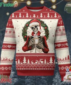 Skeleton Christmas Ugly Christmas Sweater Dead Inside But Caffeinated Coffee Lover Xmas Vibe