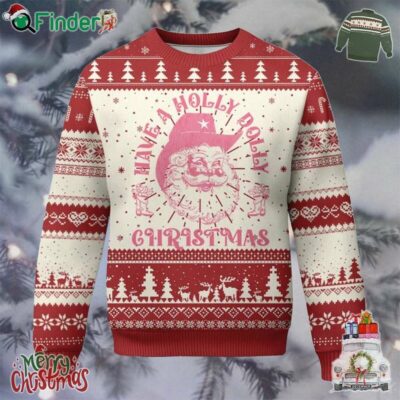 Western Xmas Ugly Christmas Sweater Have A Holly Dolly Christmas Cowboy Santa