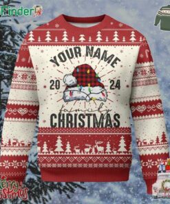 Personalized Xmas Family Ugly Christmas Sweater Custom Name Family Xmas 2024 Santa Hat