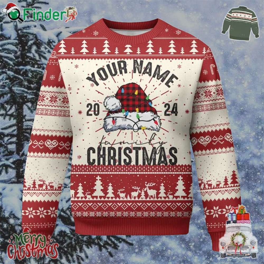 Personalized Xmas Family Ugly Christmas Sweater Custom Name Family Xmas 2024 Santa Hat Personalized Xmas Family Ugly Christmas Sweater Custom Name Family Xmas 2024 Santa Hat
