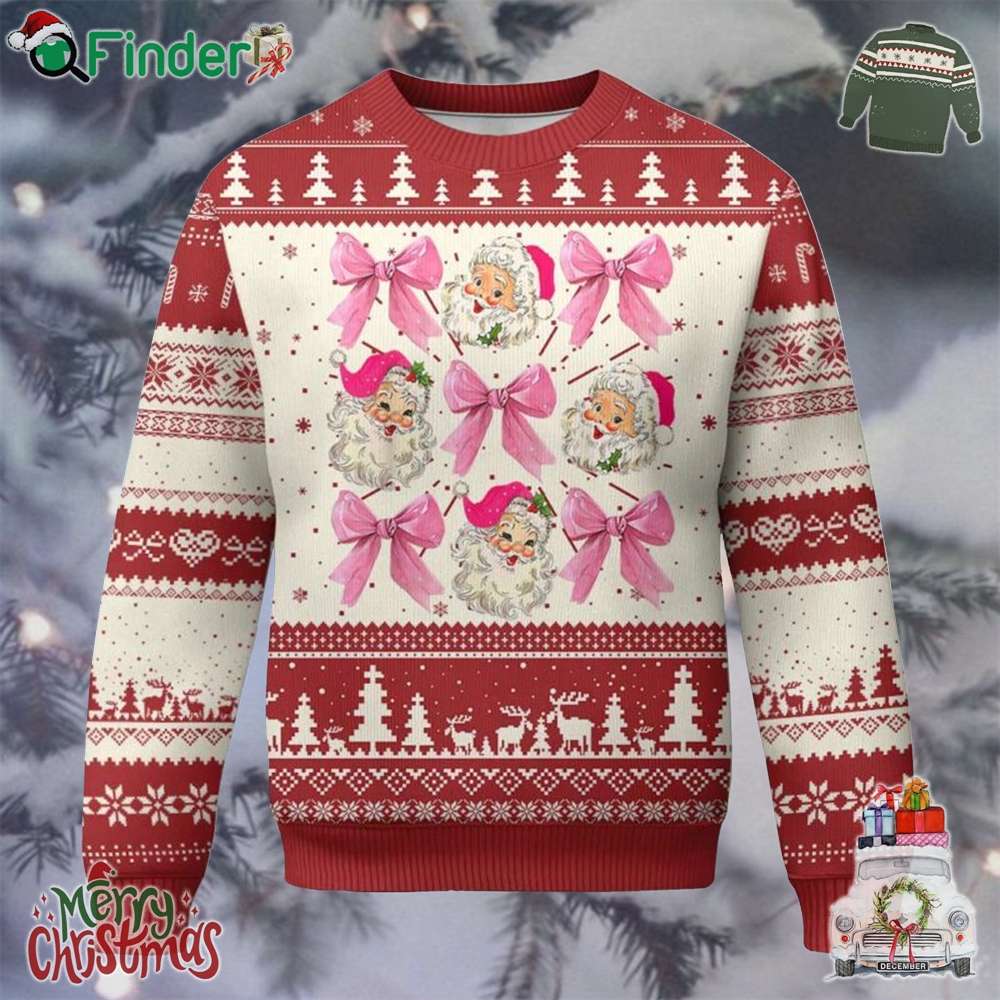 Vintage Pink Christmas Coquette Bow Ugly Christmas Sweater Santa Claus Festive Xmas Viber Vintage Pink Christmas Coquette Bow Ugly Christmas Sweater Santa Claus Festive Xmas Viber