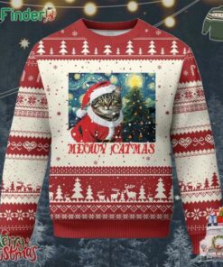 Santa Cat Xmas Ugly Christmas Sweater Meowy Catmas Starry Night Christmas Tree