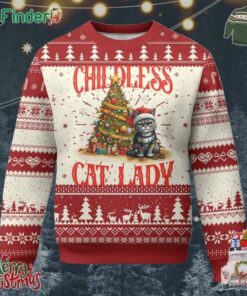 Xmas Childless Cat Lady Ugly Christmas Sweater Funny Cat Christmas Light Tree