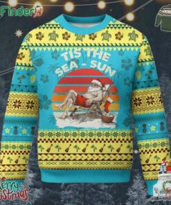 Tropical Xmas Ugly Christmas Sweater Tis The Sea Sun Santa At The Beach