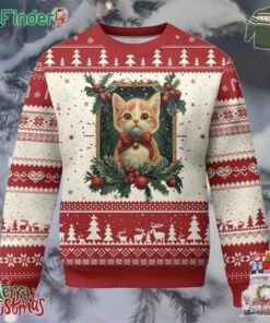Xmas Cat Ugly Christmas Sweater Vintage Kitten Royal Victorian Holly Wreath