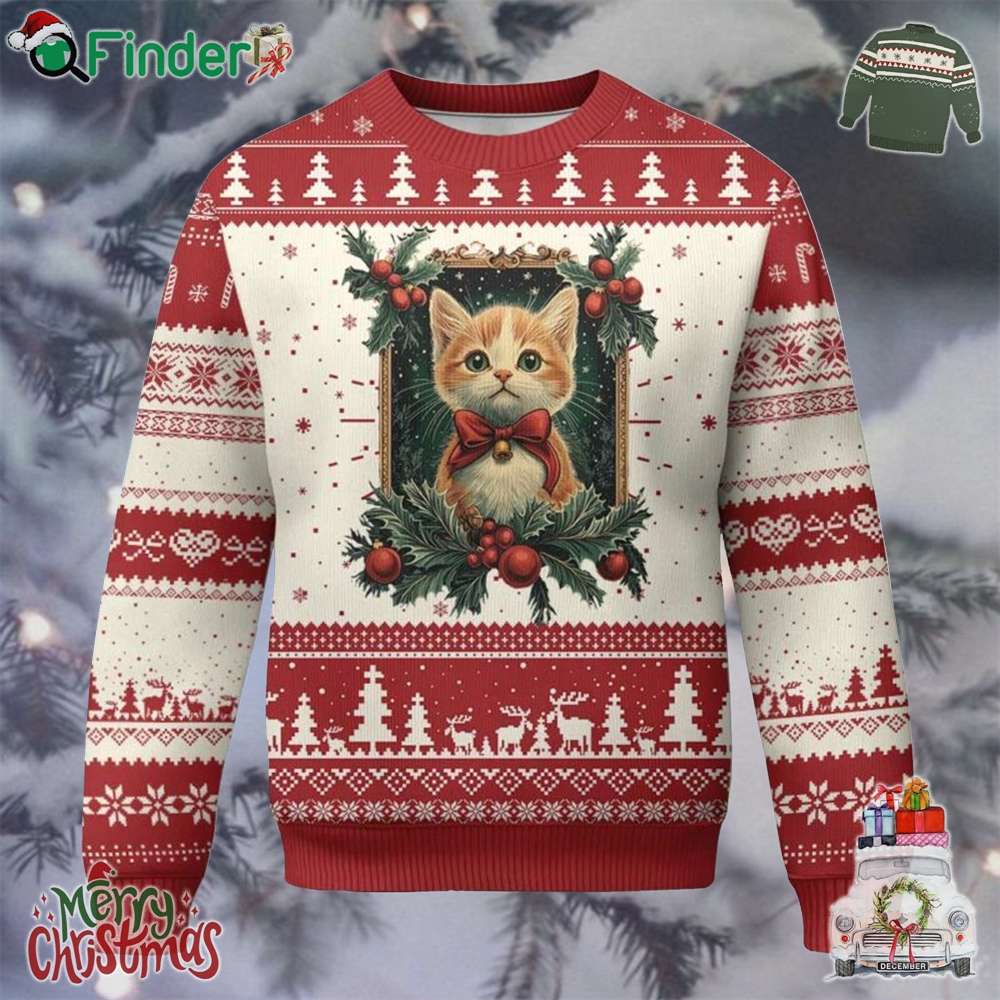 Xmas Cat Ugly Christmas Sweater Vintage Kitten Royal Victorian Holly Wreath Xmas Cat Ugly Christmas Sweater Vintage Kitten Royal Victorian Holly Wreath