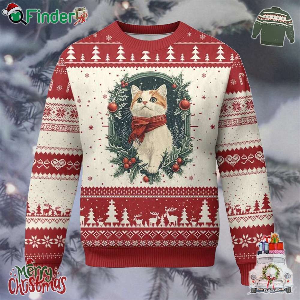 Xmas Cat Ugly Christmas Sweater Vintage Kitten Victorian Royal Holly Xmas Cat Ugly Christmas Sweater Vintage Kitten Victorian Royal Holly