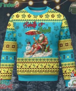 Tropical Xmas Ugly Christmas Sweater Sandy And Bright Santa At The Beach