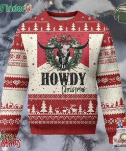Western Xmas Ugly Christmas Sweater Howdy Christmas Cow Skull Xmas Wreath