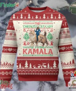 Xmas Childless Cat Lady For Kamala Ugly Christmas Sweater Funny Santa Cat Voting Harris 2024