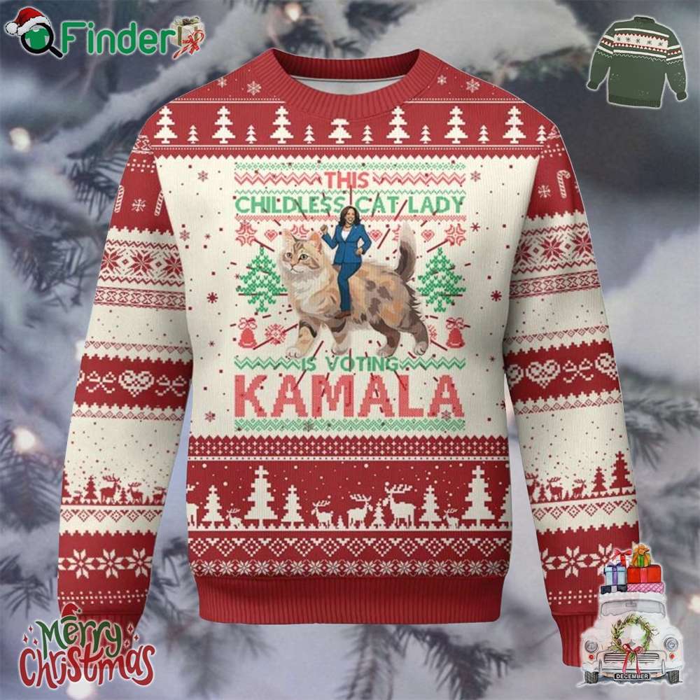 Xmas Childless Cat Lady For Kamala Ugly Christmas Sweater Funny Santa Cat Voting Harris 2024 Xmas Childless Cat Lady For Kamala Ugly Christmas Sweater Funny Santa Cat Voting Harris 2024