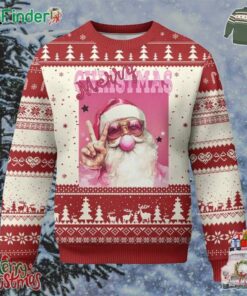 Pink Santa Retro Christmas Ugly Christmas Sweater Blowing Bubble Pink Xmas Matching Family Group Party