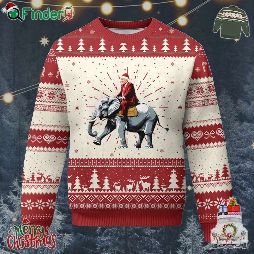 Santa Trump Riding Elephant Xmas Ugly Christmas Sweater He Won 47th President Republican Xmas Santa Trump Riding Elephant Xmas Ugly Christmas Sweater He Won 47th President Republican Xmas