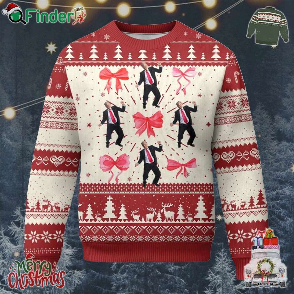 Trump Girl 2024 Ugly Christmas Sweater 47th President Dancing Pink Coquette Bow Girly Y2k Trump Girl 2024 Ugly Christmas Sweater 47th President Dancing Pink Coquette Bow Girly Y2k