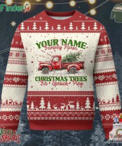 Xmas Family Ugly Christmas Sweater Custom Name Family Farm Xmas Trees Vintage Truck