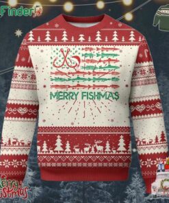 Xmas Fishing Ugly Christmas Sweater Merry Fishmas Fisherman American Flag
