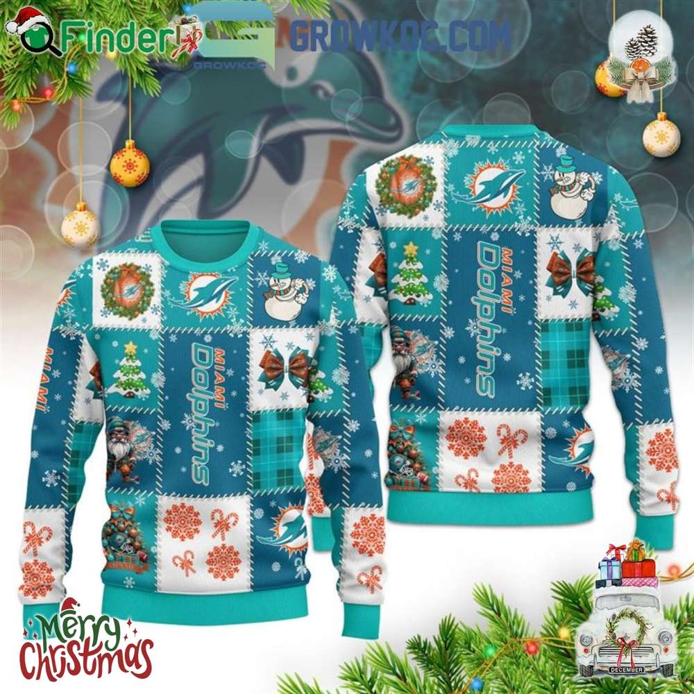 Miami Dolphins 2025 Seasons Greetings Christmas Celebration Ugly Sweater Miami Dolphins 2025 Seasons Greetings Christmas Celebration Ugly Sweater