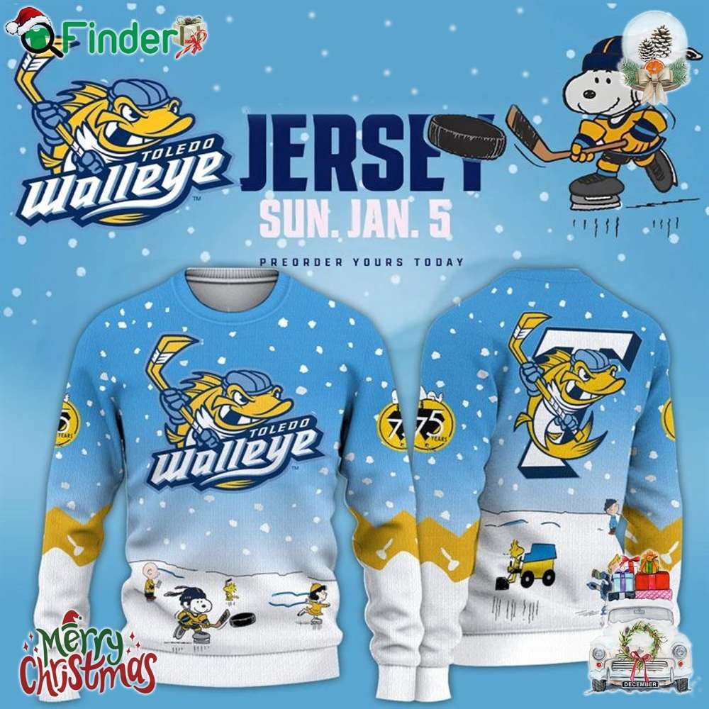 Toledo Walleye Hockey 2024 Peanuts Night Christmas Ugly Sweater Toledo Walleye Hockey 2024 Peanuts Night Christmas Ugly Sweater