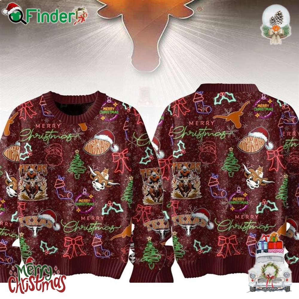 Texas Longhorns Merry 2024 Christmas Hook Em Horn Neon Sign Ugly Sweater Texas Longhorns Merry 2024 Christmas Hook Em Horn Neon Sign Ugly Sweater