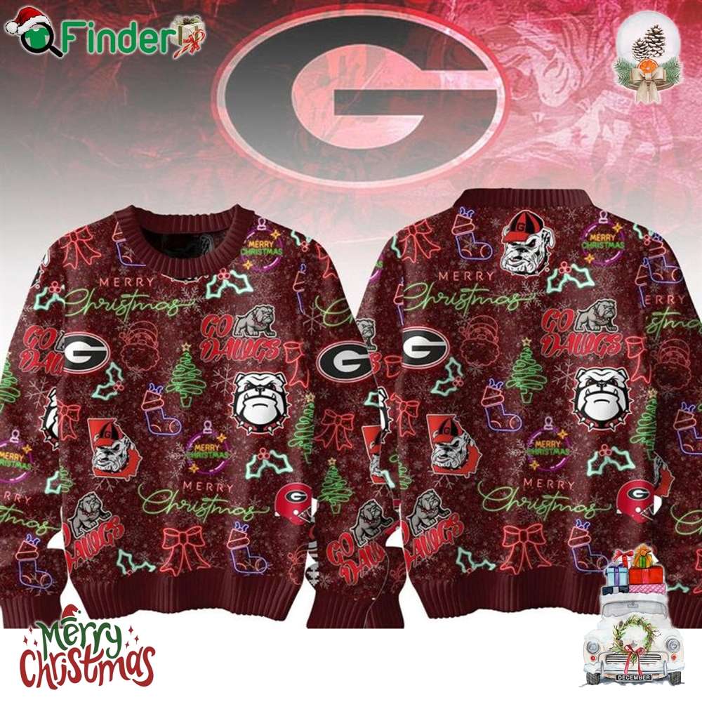 Georgia Bulldogs Merry 2024 Christmas Go Dawgs Neon Sign Ugly Sweater Georgia Bulldogs Merry 2024 Christmas Go Dawgs Neon Sign Ugly Sweater