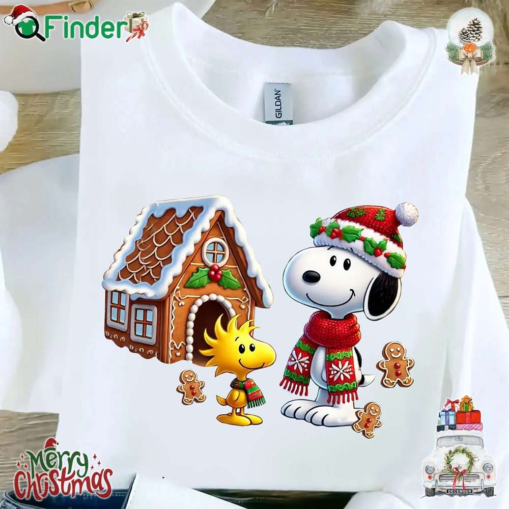 Snoopy Christmas And Woodstock Gingerbread House T shirt Snoopy Christmas And Woodstock Gingerbread House T-shirt