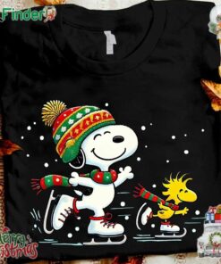 Snoopy Christmas And Woodstock Skiing T-shirt