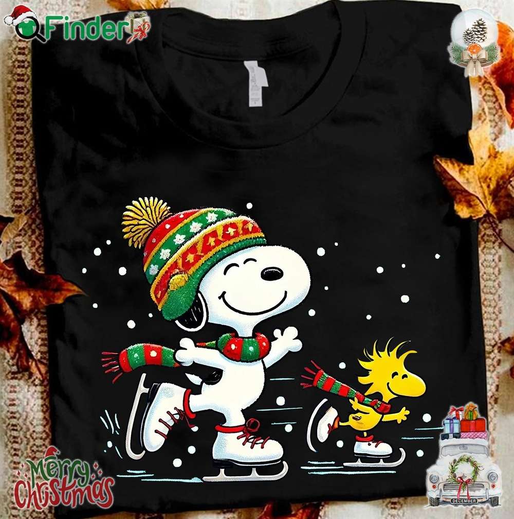 Snoopy Christmas And Woodstock Skiing T shirt Snoopy Christmas And Woodstock Skiing T-shirt