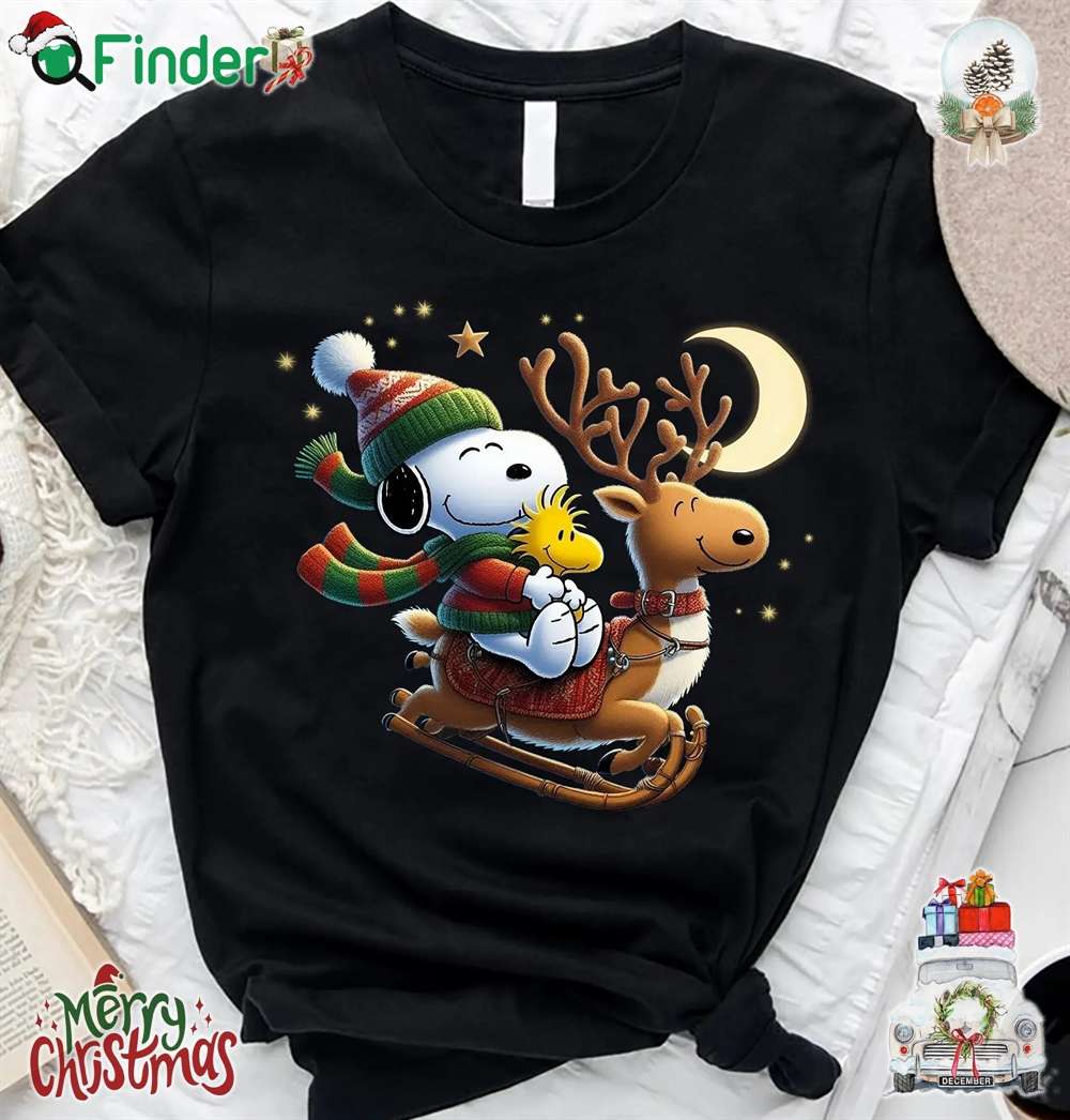 Funny Snoopy Reindeer Riding Christmas And Woodstock Unisex T shirt Funny Snoopy Reindeer Riding Christmas And Woodstock Unisex T-shirt