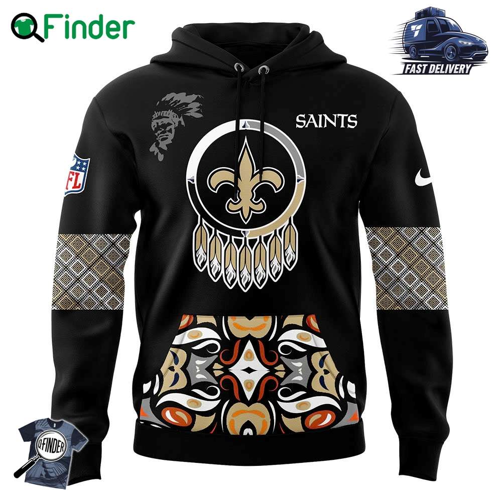 Mens Nike New Orleans Saints 2024 Native American Heritage Month Premium Limited Pullover Hoodie Mens Nike New Orleans Saints 2024 Native American Heritage Month Premium Limited Pullover Hoodie