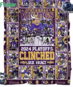 Minnesota Vikings 2024 Playoffs Clinched Skol Vikings Fleece Blanket Quilt