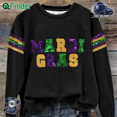 Retro Mardi Gras Print Sweatshirt Black
