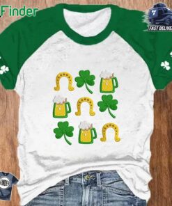 Women's St Patrick's Day Shamrock Horseshoe Beer Print T-shirt