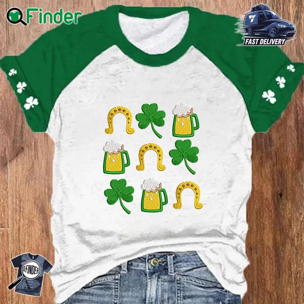 Women's St Patrick's Day Shamrock Horseshoe Beer Print T shirt Women's St Patrick's Day Shamrock Horseshoe Beer Print T-shirt