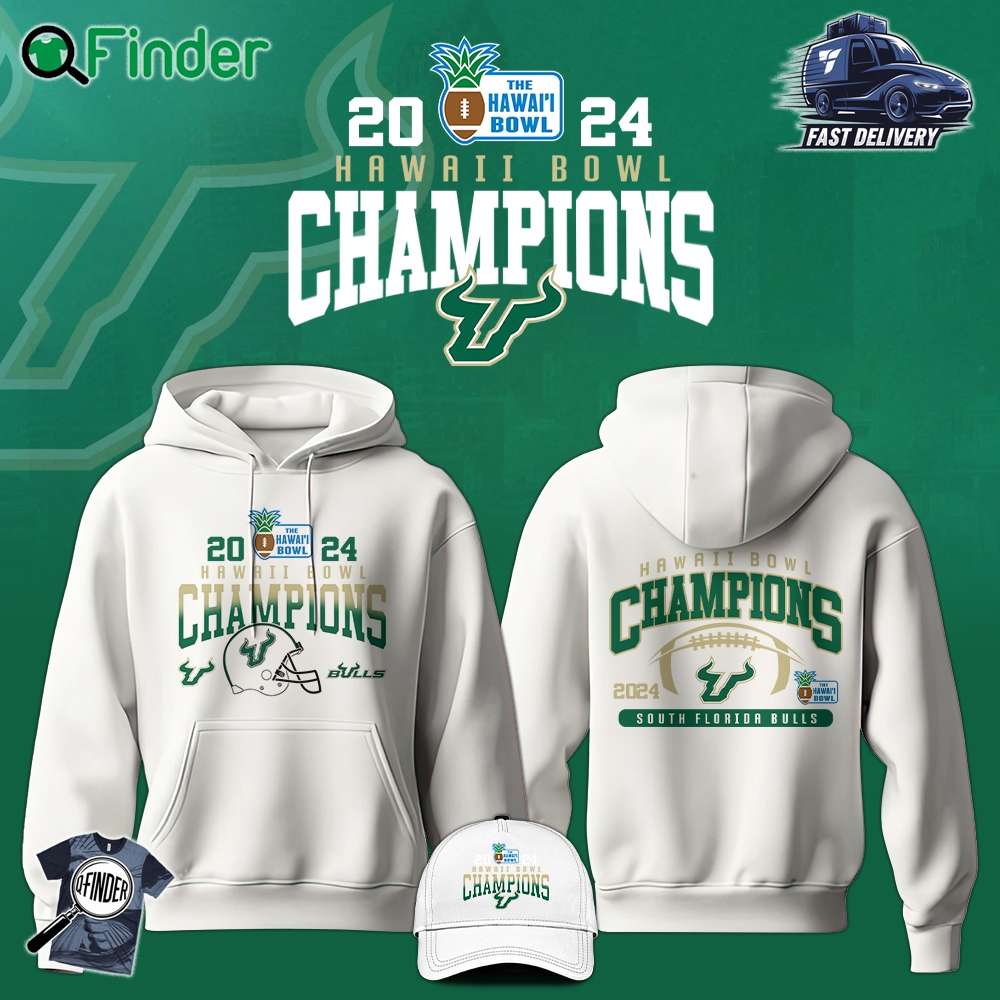 Usf Bulls Bowl Hawaii Champion 2024 Hoodie White Ver Usf Bulls Bowl Hawaii Champion 2024 Hoodie White Ver