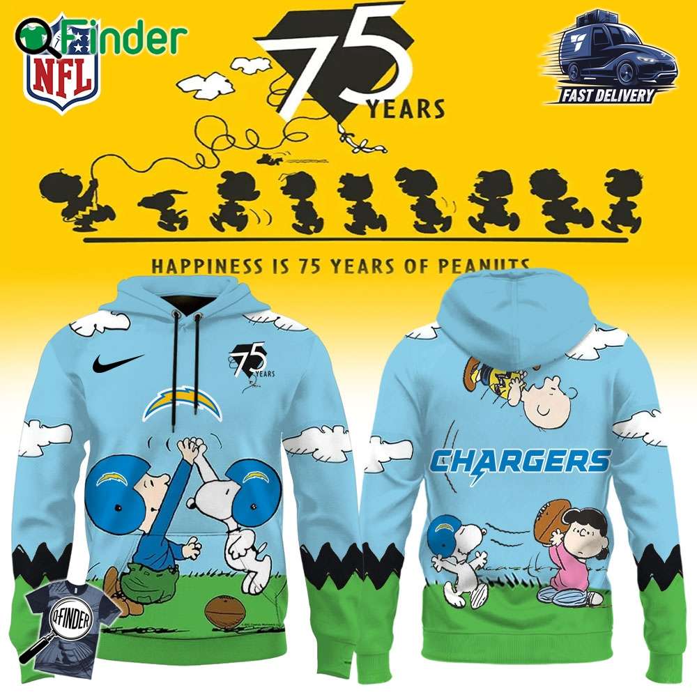 Los Angeles Chargers X Snoopy Peanuts 75th Anniversary Hoodie Los Angeles Chargers X Snoopy Peanuts 75th Anniversary Hoodie