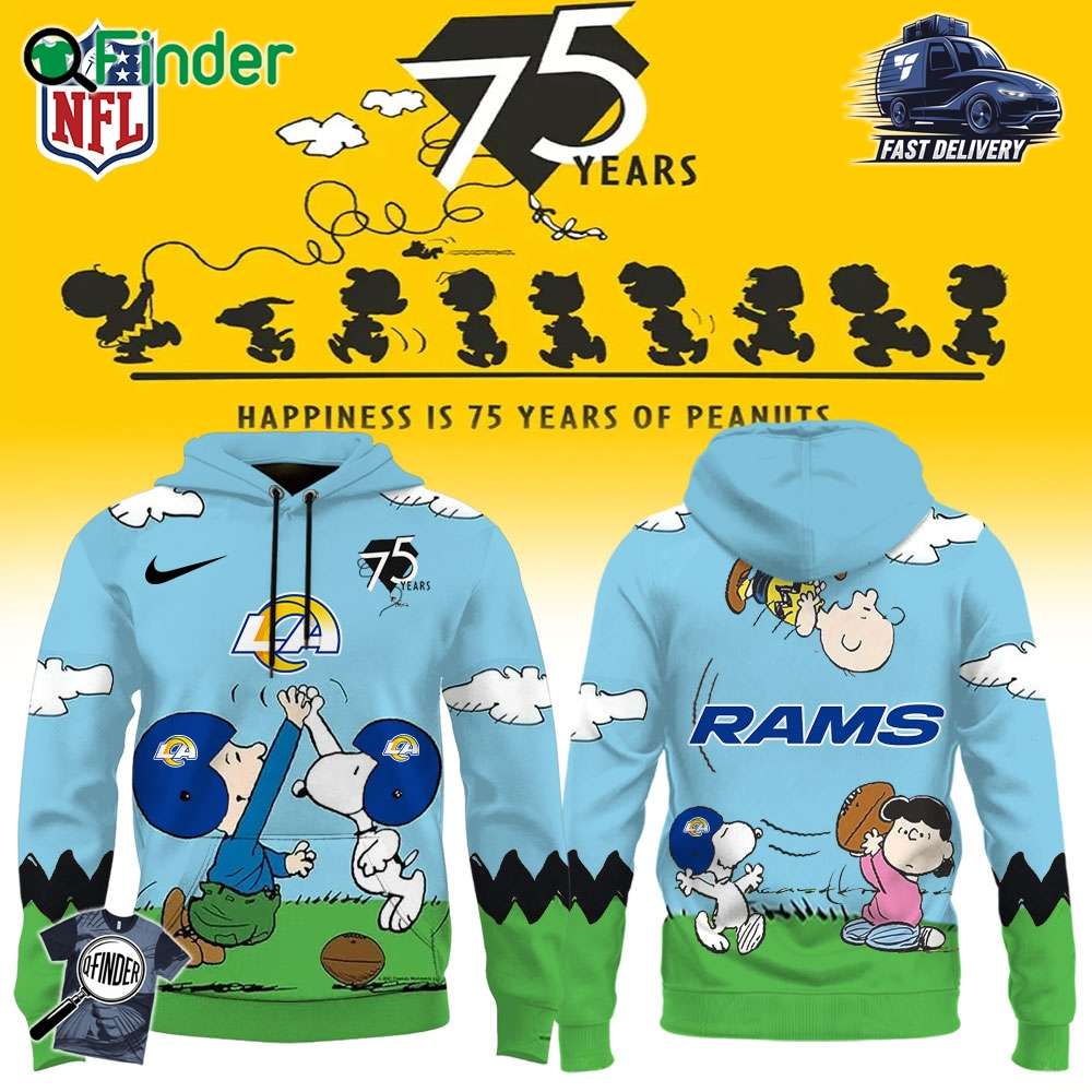 Los Angeles Rams X Snoopy Peanuts 75th Anniversary Hoodie Los Angeles Rams X Snoopy Peanuts 75th Anniversary Hoodie