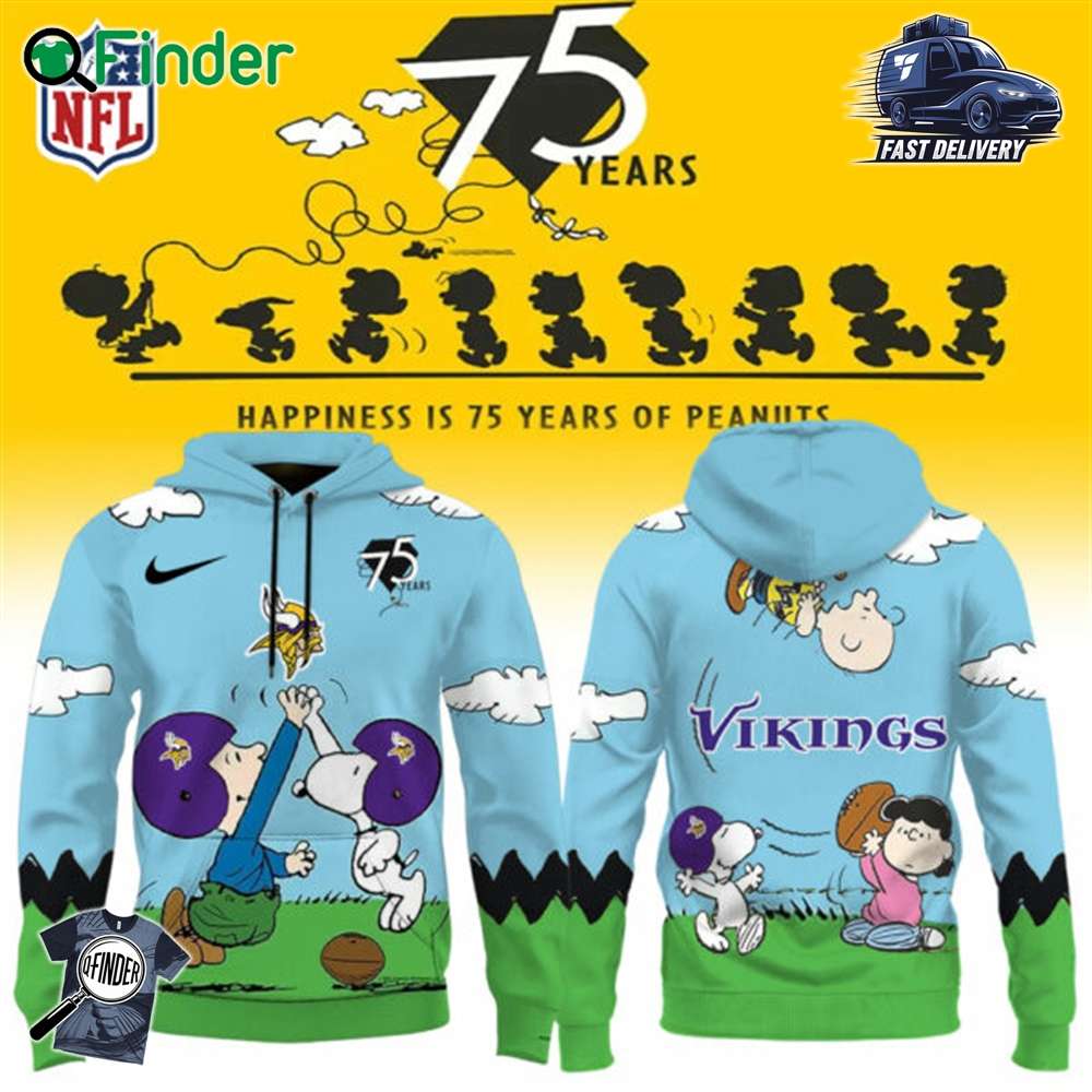 Minnesota Vikings X Snoopy Peanuts 75th Anniversary Hoodie Minnesota Vikings X Snoopy Peanuts 75th Anniversary Hoodie