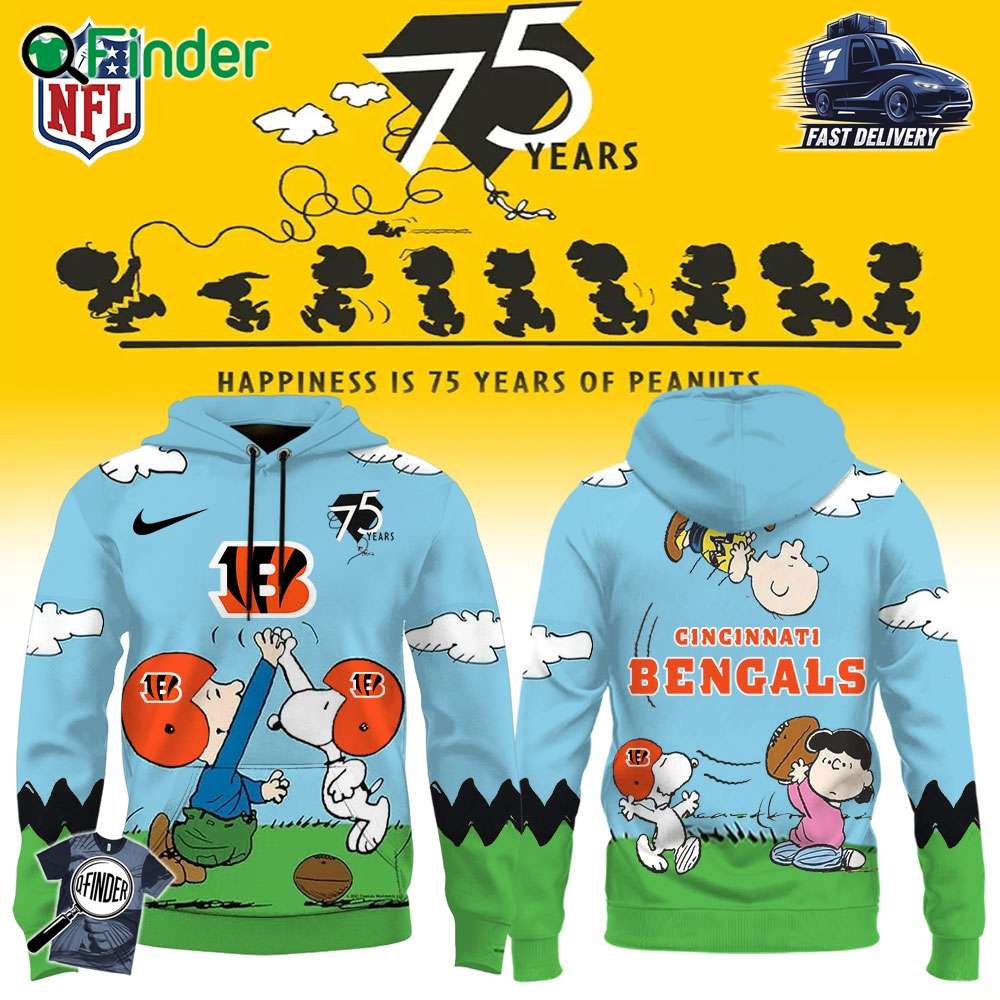 Cincinnati Bengals X Snoopy Peanuts 75th Anniversary Hoodie Cincinnati Bengals X Snoopy Peanuts 75th Anniversary Hoodie