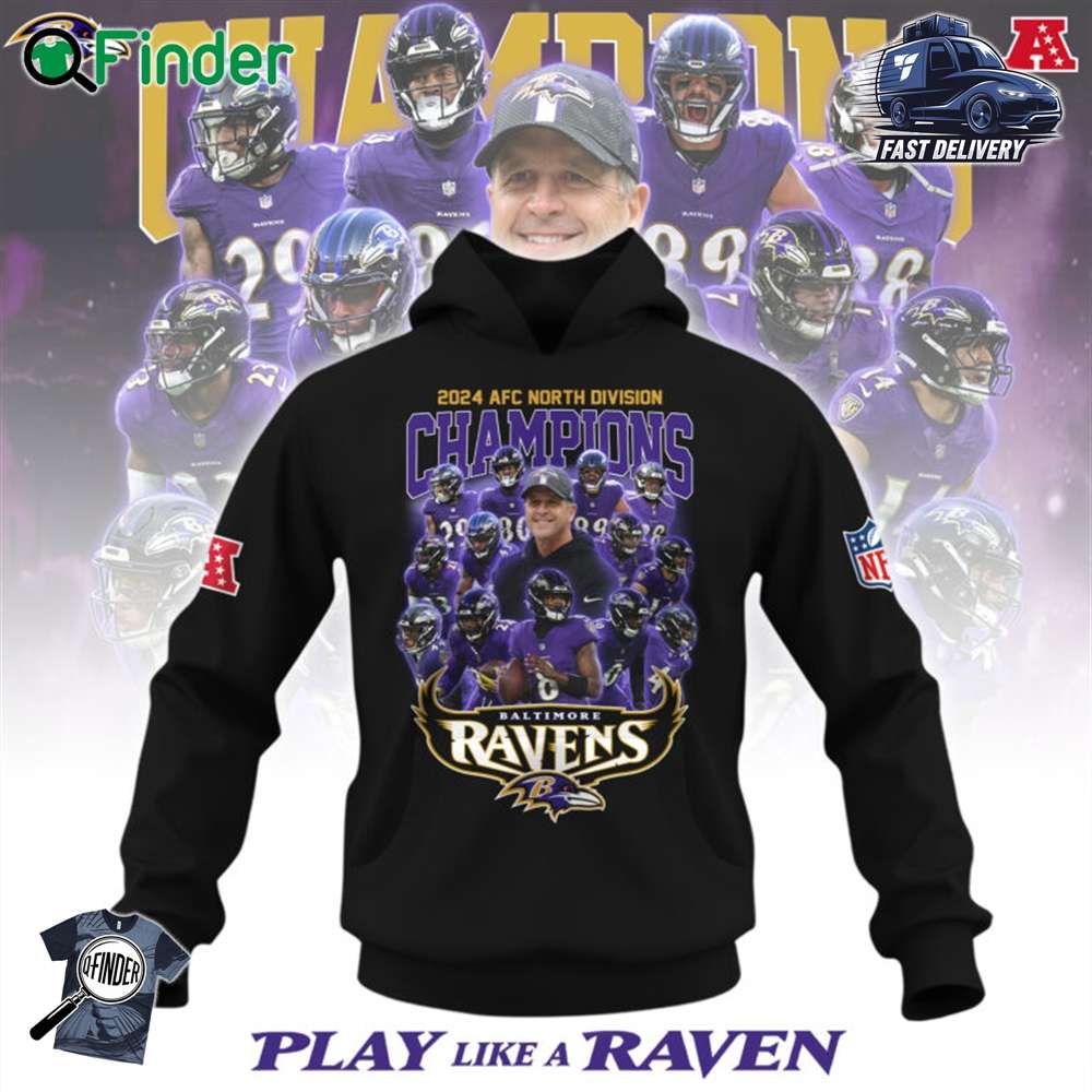 2024 Afc North Division Champions Baltimore Ravens Play Like A Rave Black T shirt Sweatshirt Hoodie 2024 Afc North Division Champions Baltimore Ravens Play Like A Rave Black T-shirt Sweatshirt Hoodie