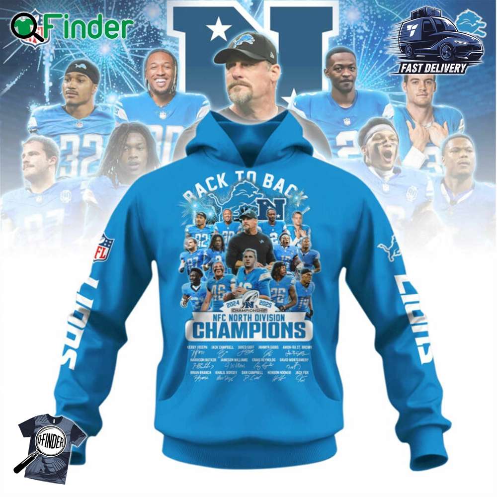 Detroit Lions Back To Back 2024 2025 Nfc North Division Champions Blue T shirt Hoodie Detroit Lions Back To Back 2024 2025 Nfc North Division Champions Blue T-shirt Hoodie