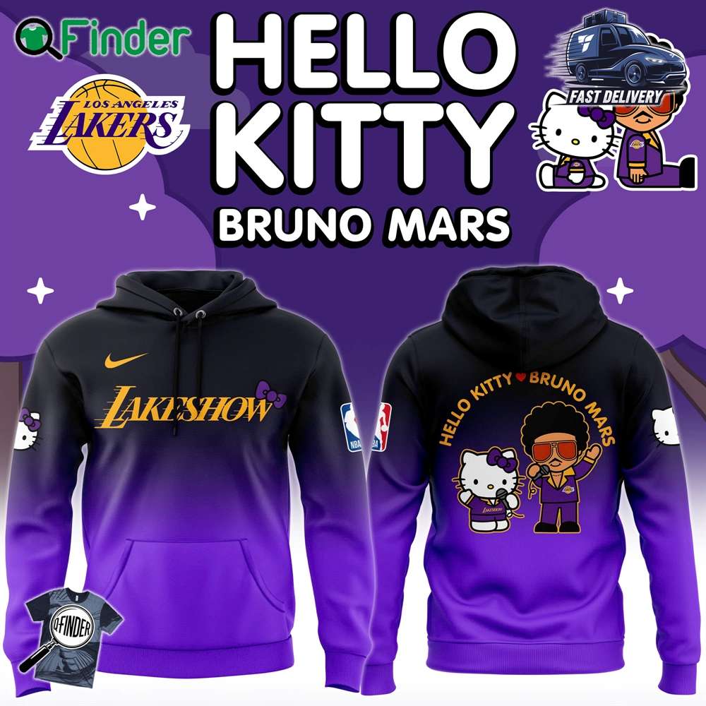 Los Angeles Lakers 2024 Nba Bruno Mars And Hello Kitty Collab Premium Limited Hoodie Los Angeles Lakers 2024 Nba Bruno Mars And Hello Kitty Collab Premium Limited Hoodie