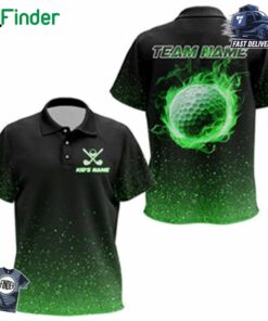 Black And Green Glitter Lucky Kid Golf Polo Shirts Custom St Patrick Day Golf Tops For Kid