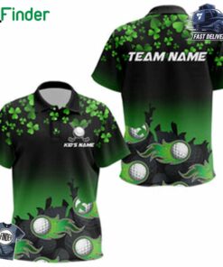 Green Shamrock Flame Golf Ball Kid Golf Polo Shirts Customize St Patrick Day Team Golf Shirts For Kid